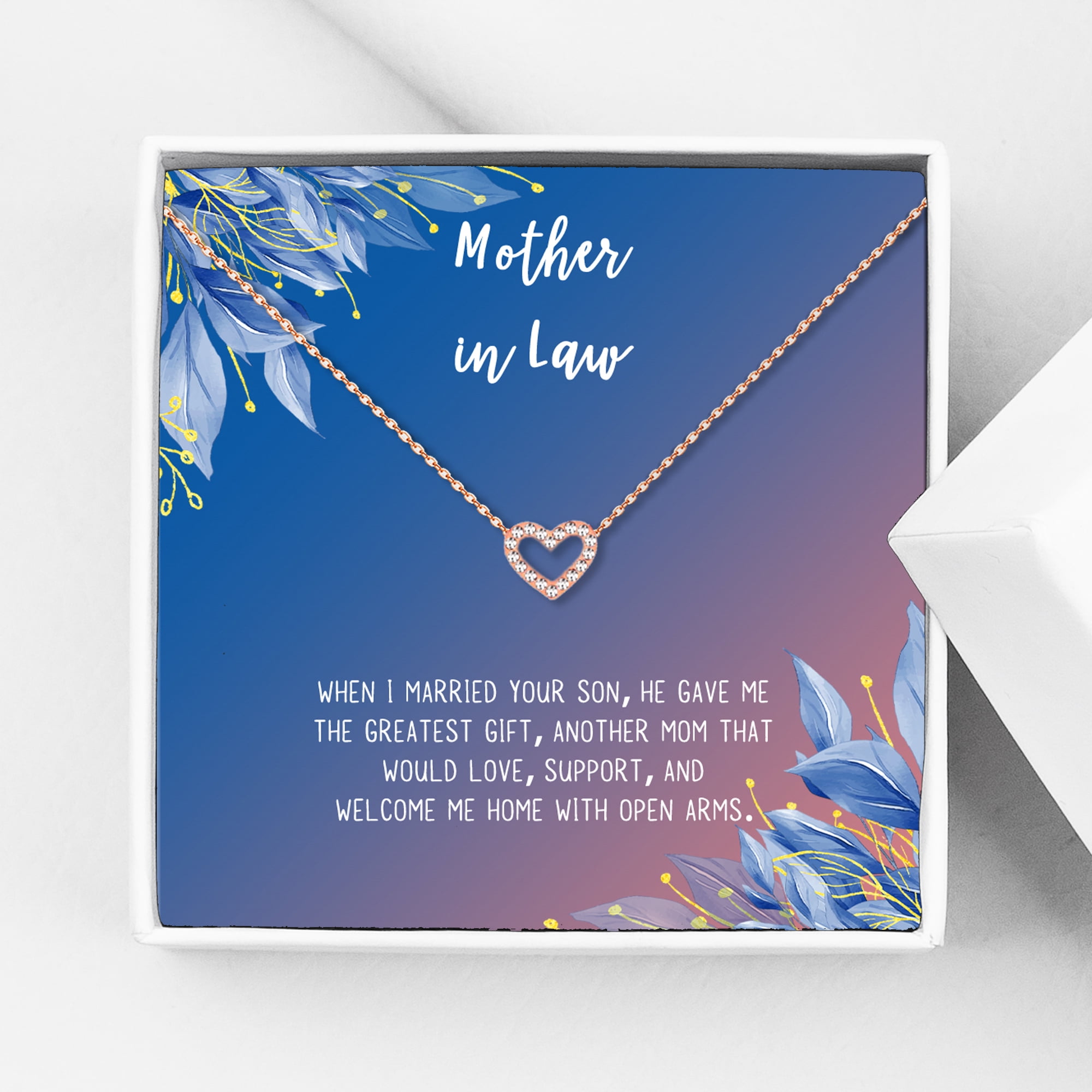 Anavia Mother in Law Gift, Mother of the Groom Gift, Jewelry and Card Birthdy Gift for Mother in Law, Mother's Day Gift, Necklace and Card Gift [Rose Gold Heart,Blue-Orange Gradient]