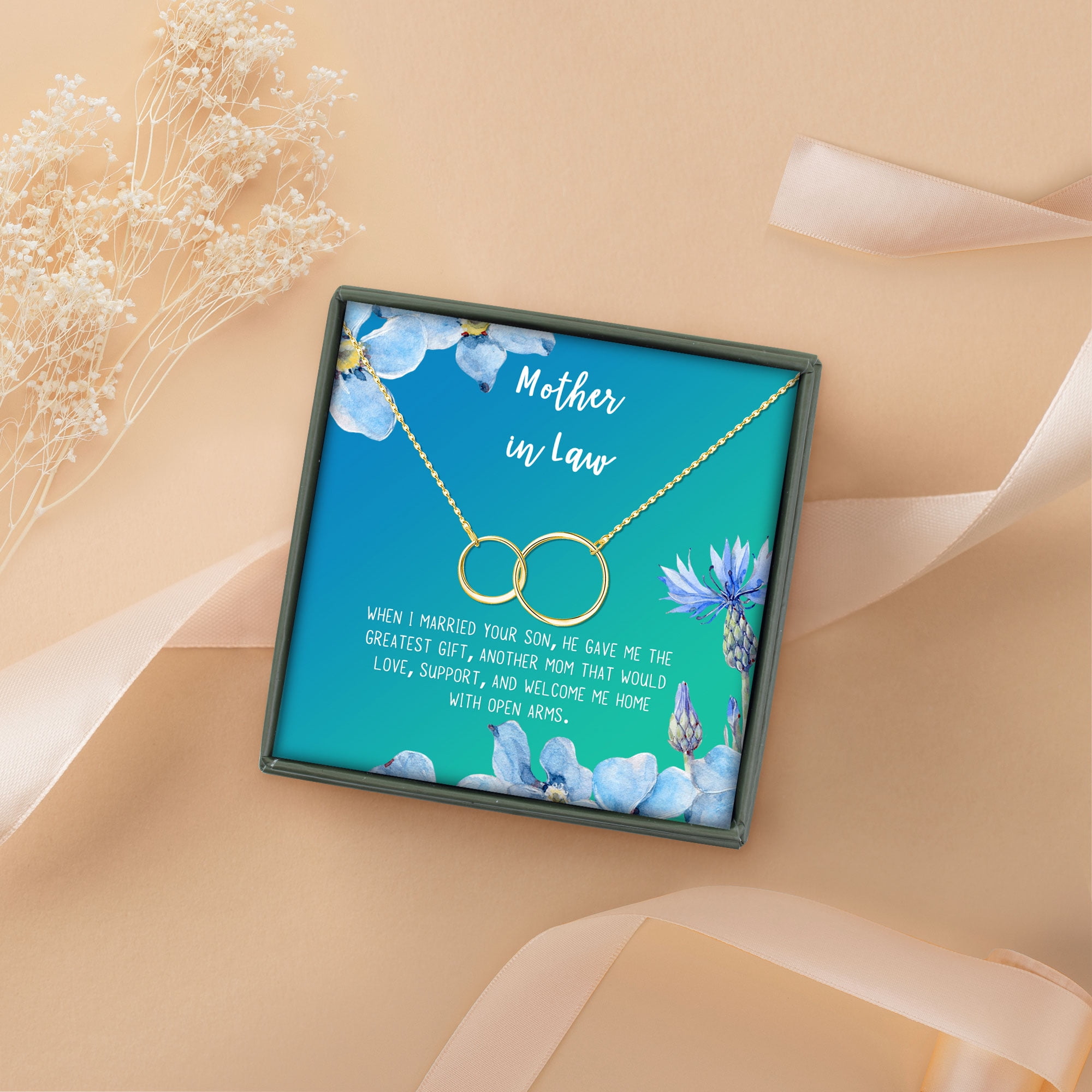 Anavia Mother in Law Gift, Mother of the Groom Gift, Jewelry and Card Gift for Mother in Law, Mother's Day Gift, Necklace and Card Gift [Gold Infinity Ring,Blue-Green Gradient]