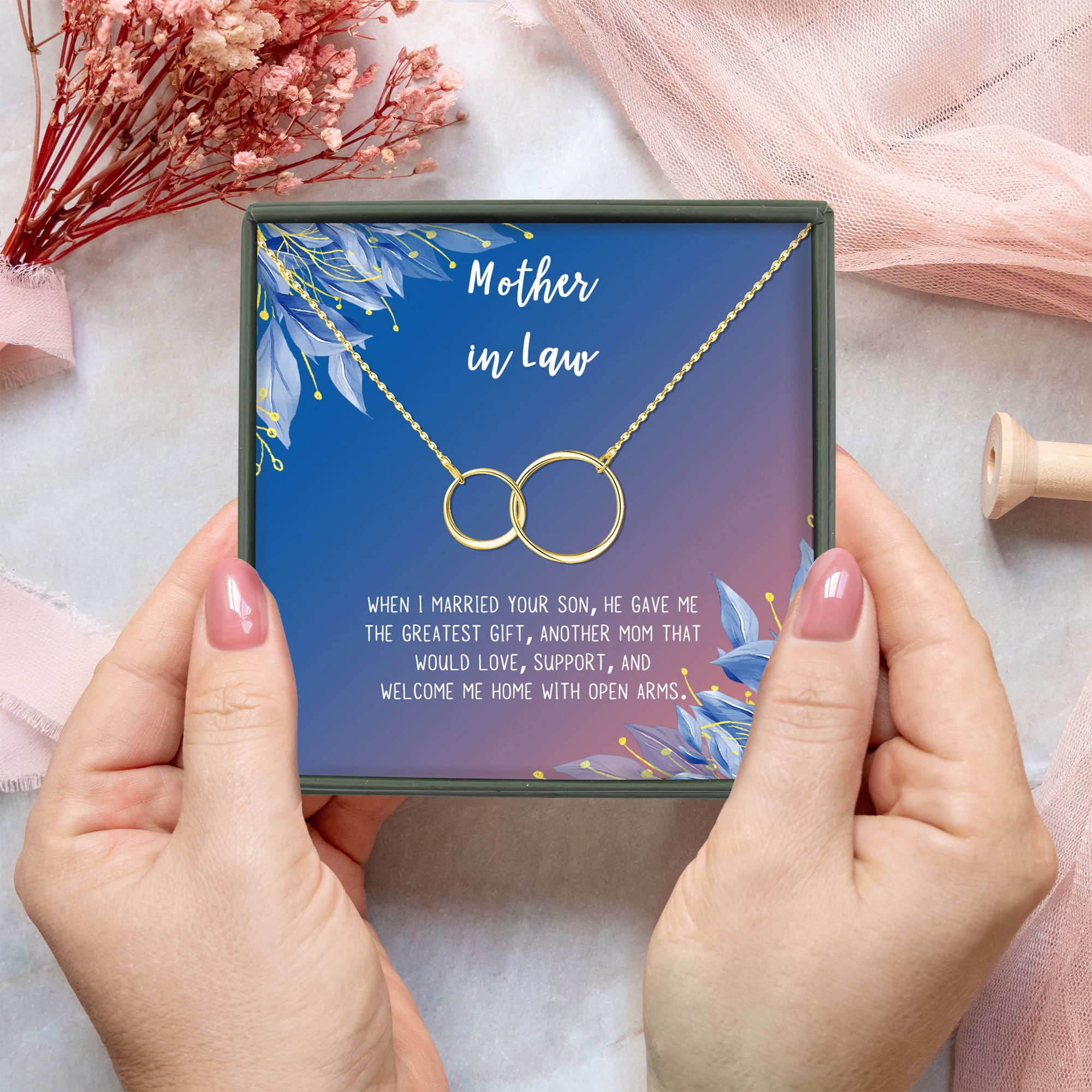 Anavia Mother in Law Gift, Mother of the Groom Gift, Jewelry and Card Gift for Mother in Law, Mother's Day Gift, Necklace and Card Gift [Gold Infinity Ring,Blue-Orange Gradient]