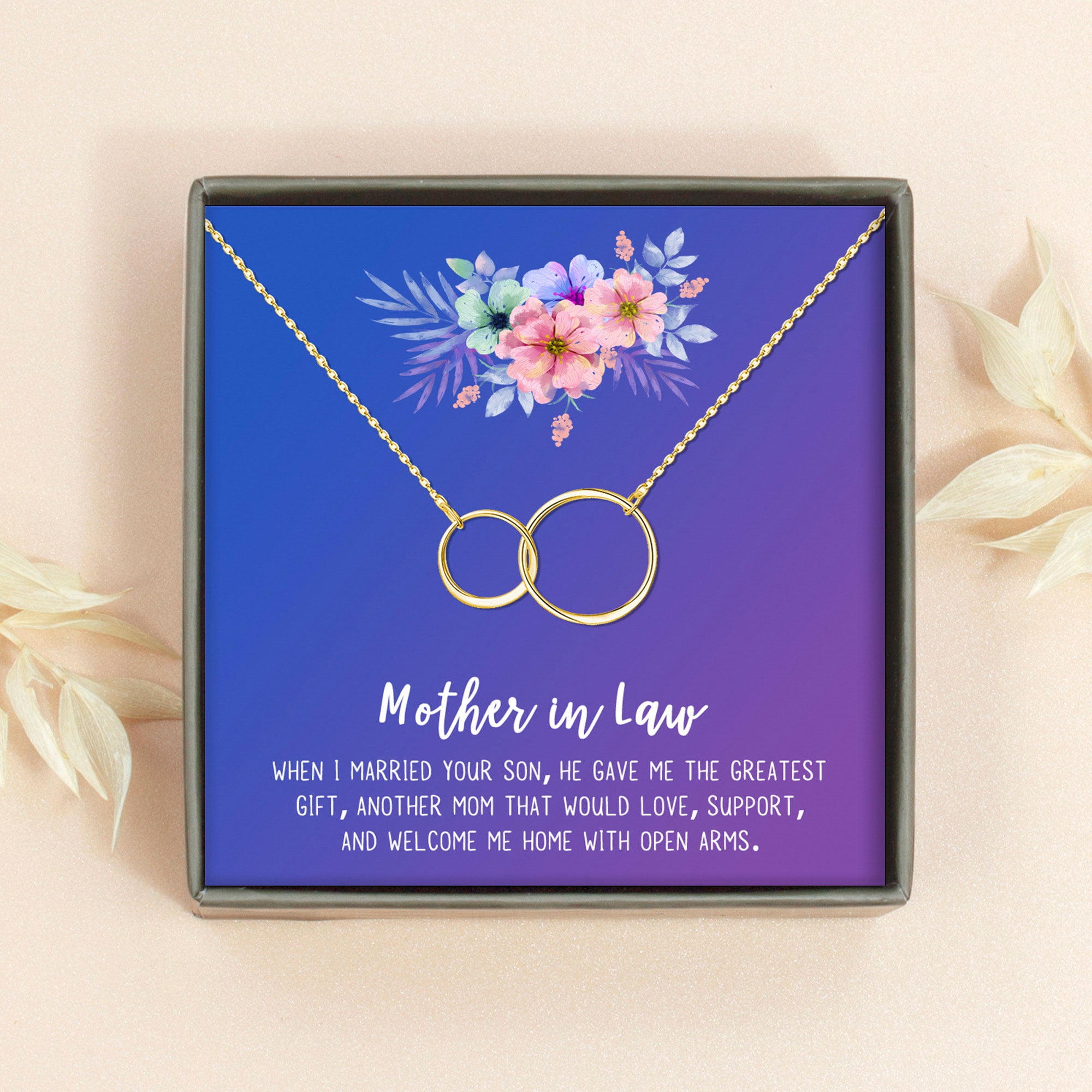 Anavia Mother in Law Gift, Mother of the Groom Gift, Jewelry and Card Gift for Mother in Law, Mother's Day Gift, Necklace and Card Gift [Gold Infinity Ring,Blue-Purple Gradient]