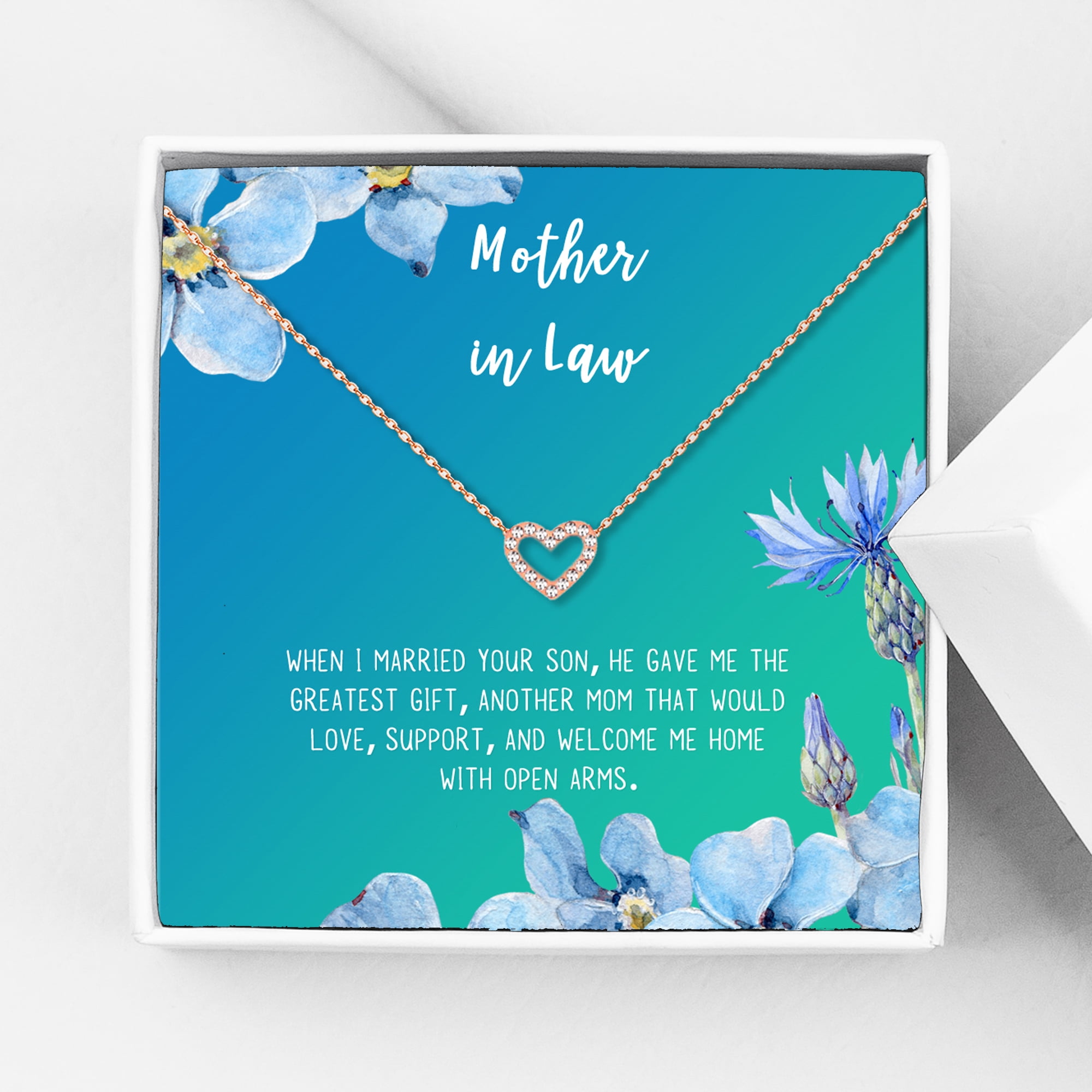 Anavia Mother in Law Gift, Mother of the Groom Gift, Jewelry and Card Gift for Mother in Law, Mother's Day Gift, Necklace and Card Gift [Rose Gold Heart,Blue-Green Gradient]