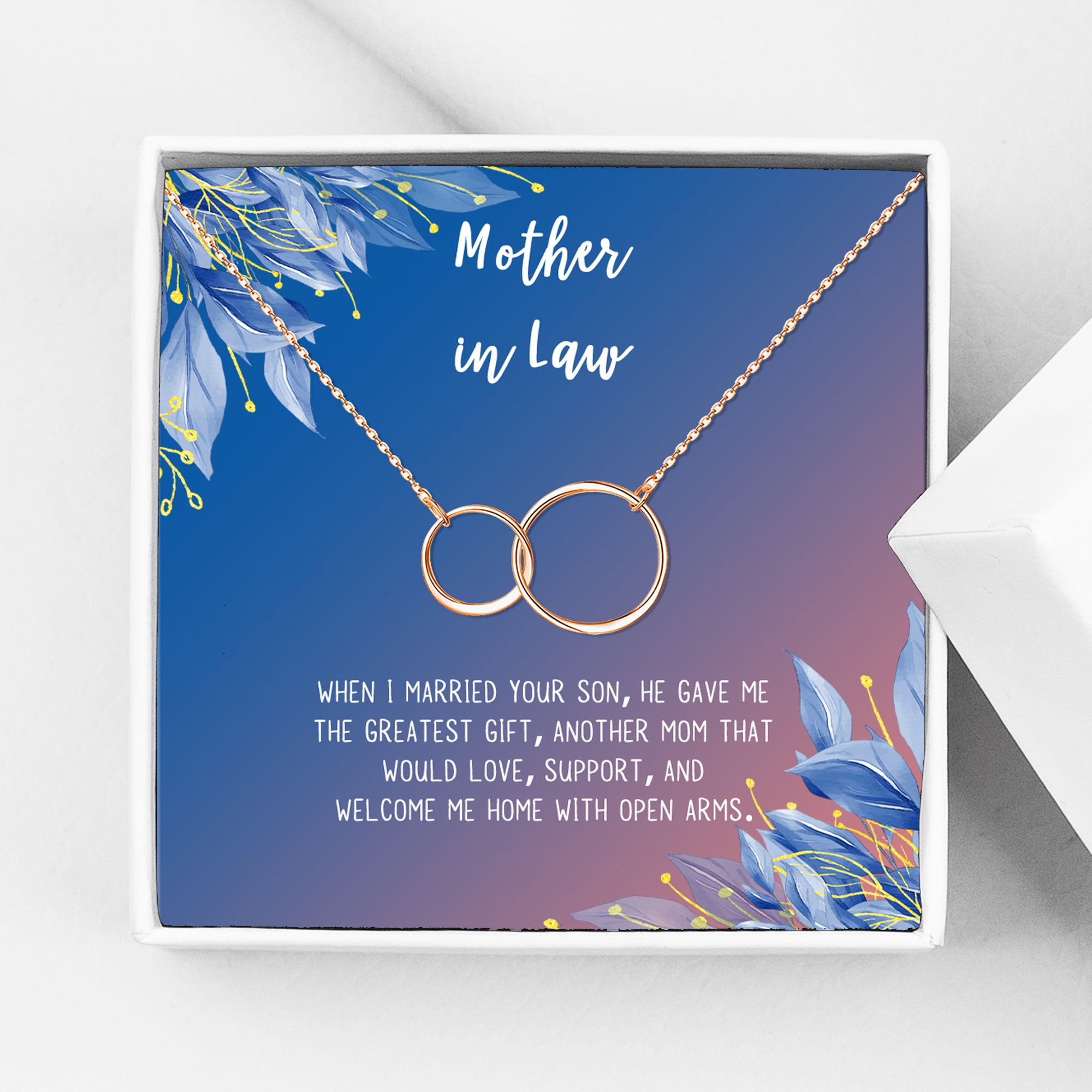 Anavia Mother in Law Gift, Mother of the Groom Gift, Jewelry and Card Gift for Mother in Law, Mother's Day Gift, Necklace and Card Gift [Rose Gold Infinity Ring,Blue-Orange Gradient]