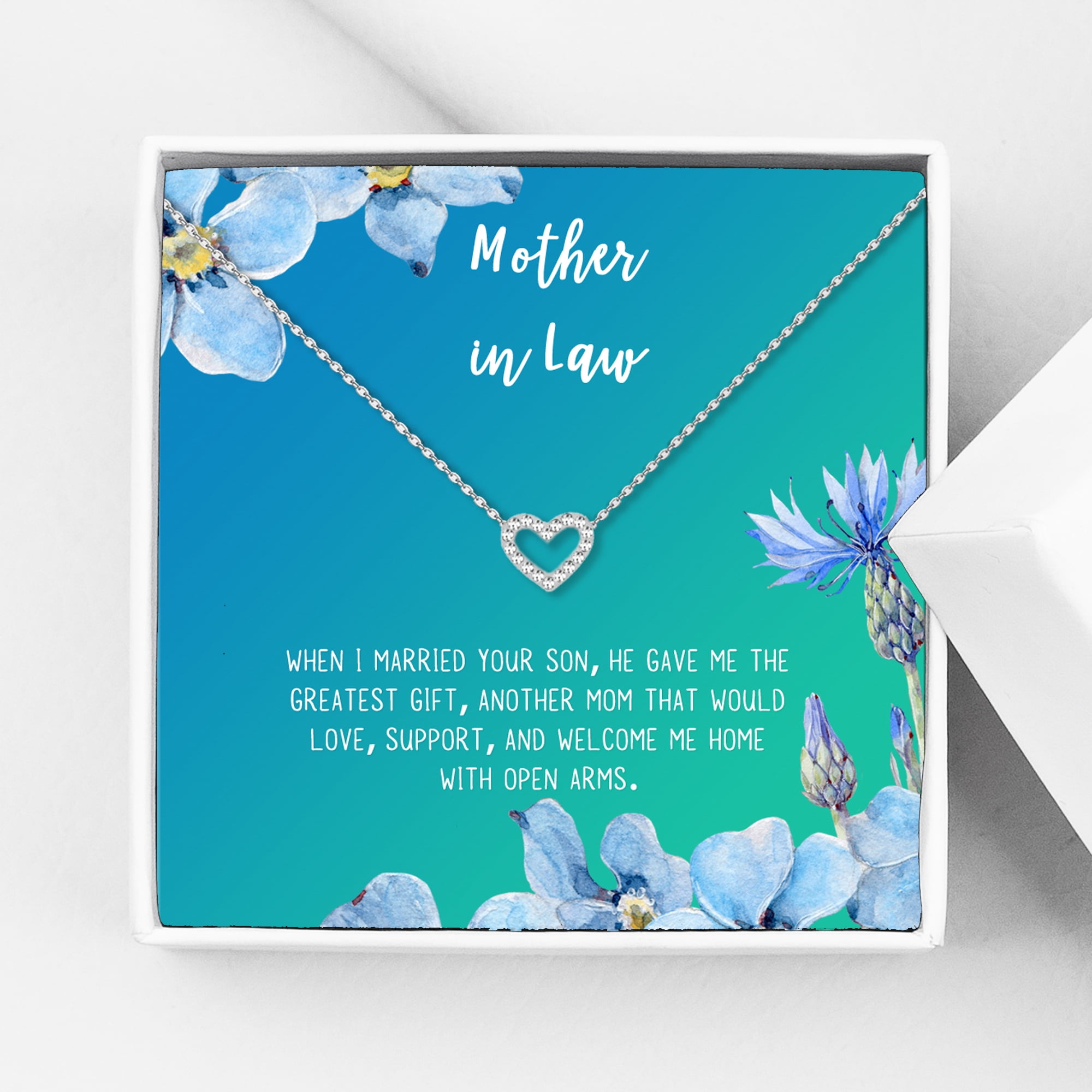 Anavia Mother in Law Gift, Mother of the Groom Gift, Jewelry and Card Gift for Mother in Law, Mother's Day Gift, Necklace and Card Gift [Silver Heart,Blue-Green Gradient]