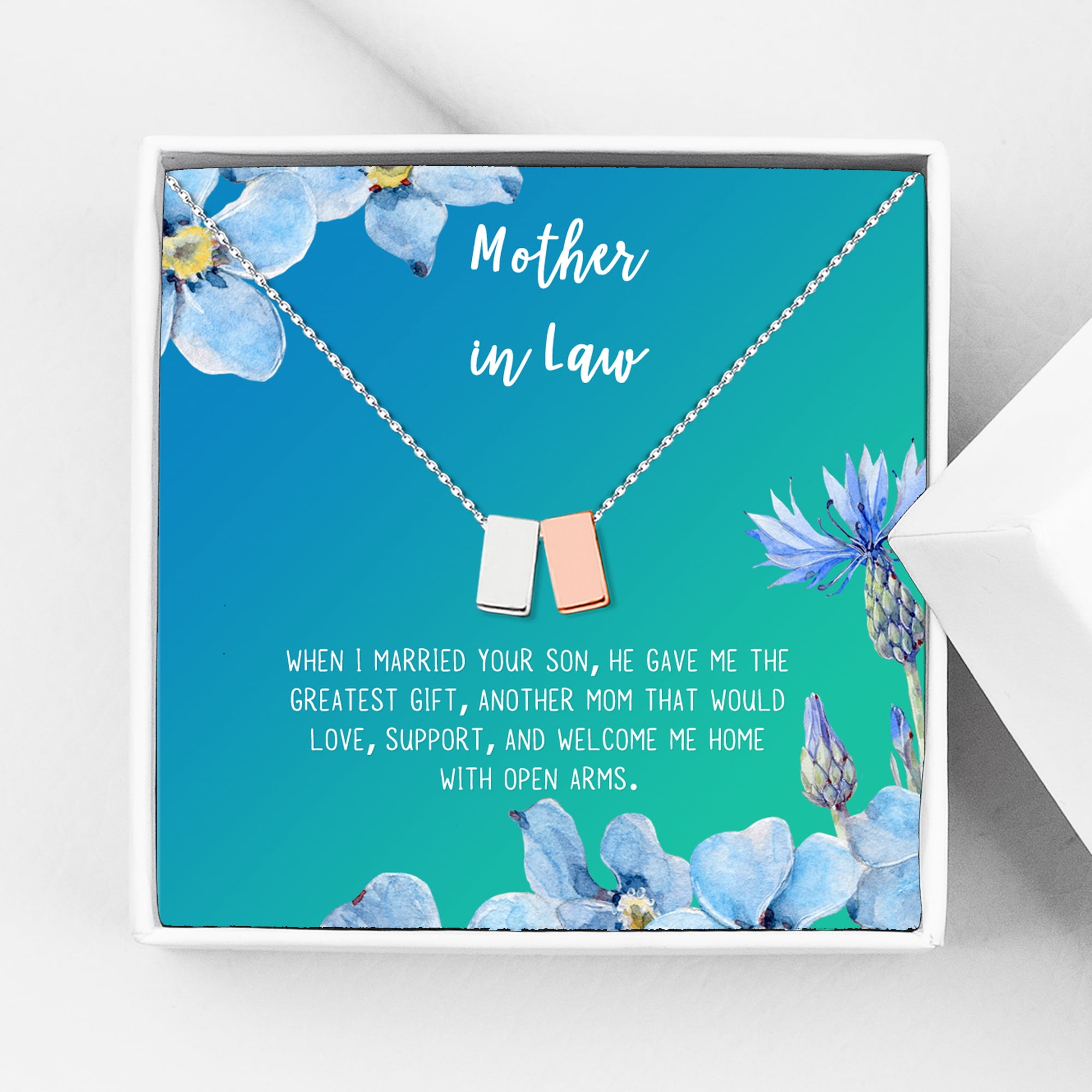 Anavia Mother in Law Gift, Mother of the Groom Gift, Jewelry and Card Gift for Mother in Law, Mother's Day Gift, Necklace and Card Gift [Silver and Rose Gold Cube,Blue-Green Gradient]