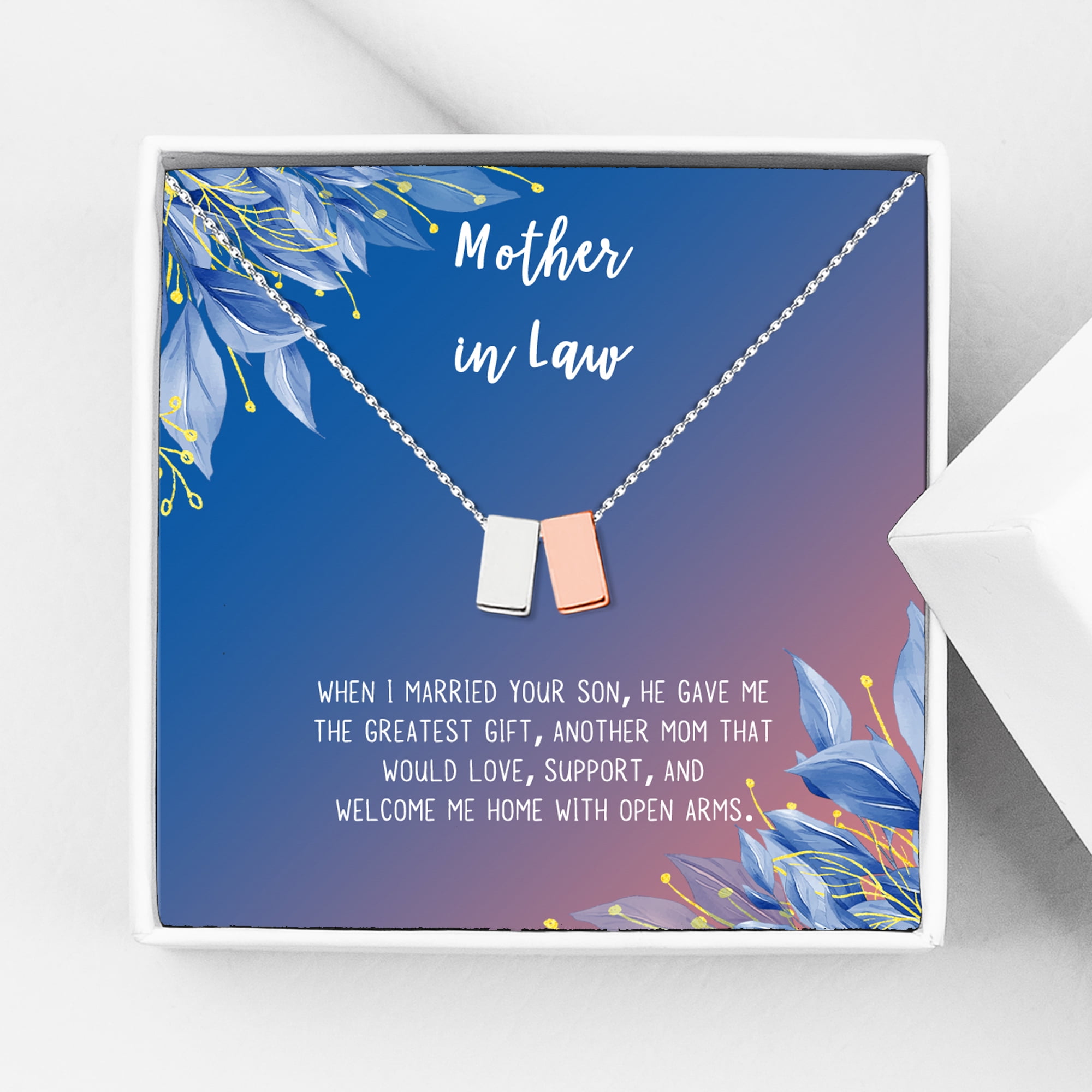 Anavia Mother in Law Gift, Mother of the Groom Gift, Jewelry and Card Gift for Mother in Law, Mother's Day Gift, Necklace and Card Gift [Silver and Rose Gold Cube,Blue-Orange Gradient]