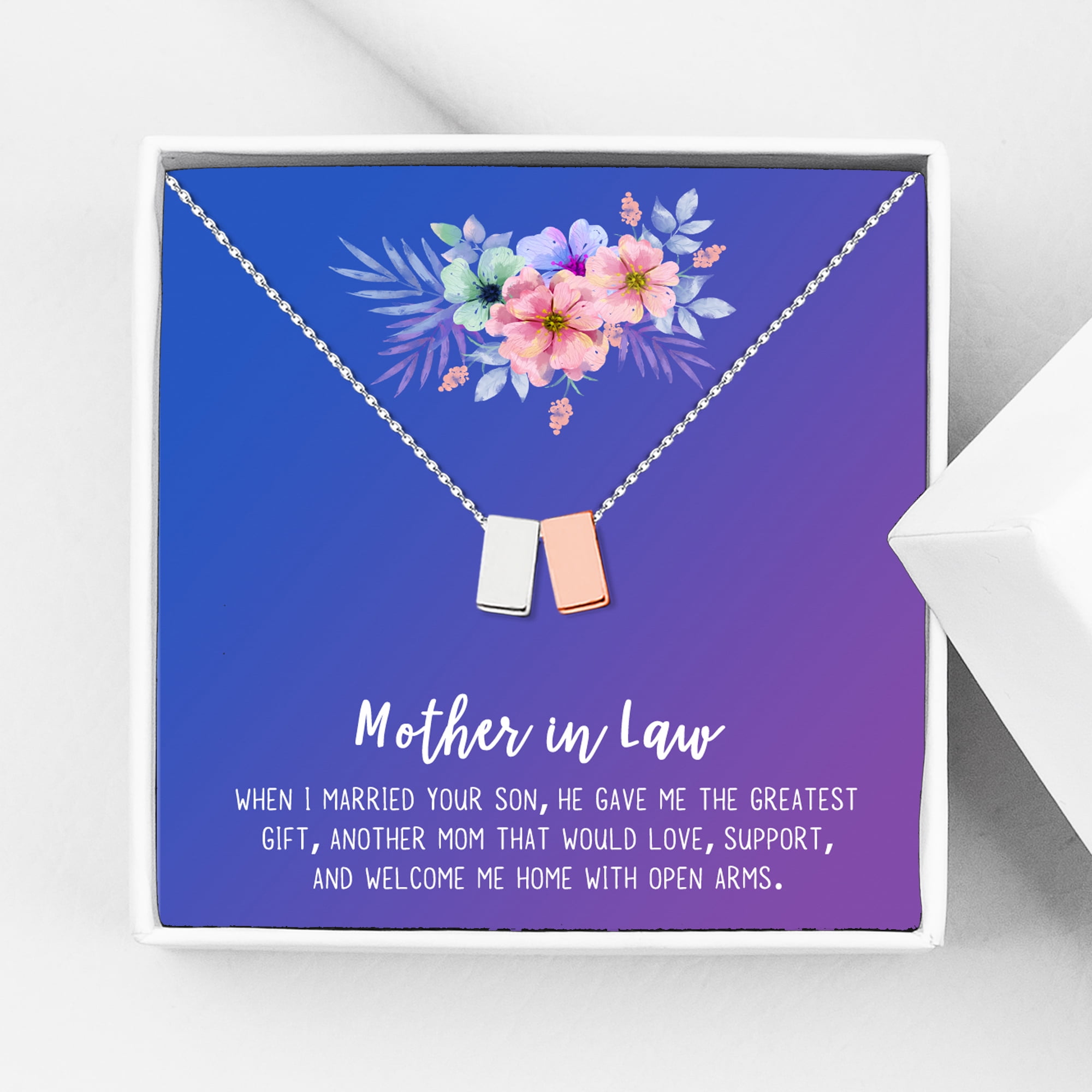 Anavia Mother in Law Gift, Mother of the Groom Gift, Jewelry and Card Gift for Mother in Law, Mother's Day Gift, Necklace and Card Gift [Silver and Rose Gold Cube,Blue-Purple Gradient]