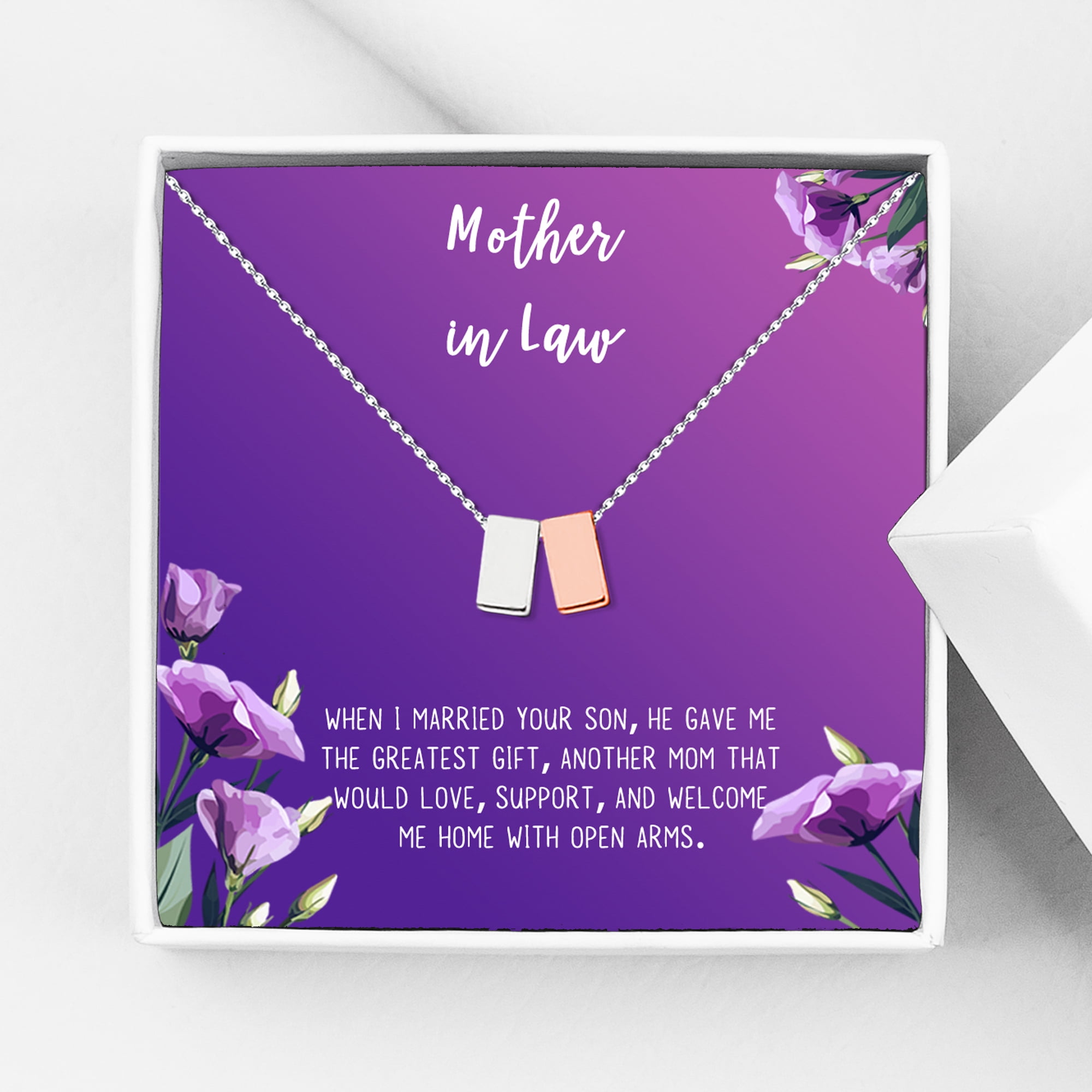 Anavia Mother in Law Gift, Mother of the Groom Gift, Jewelry and Card Gift for Mother in Law, Mother's Day Gift, Necklace and Card Gift [Silver and Rose Gold Cube,Purple Gradient]
