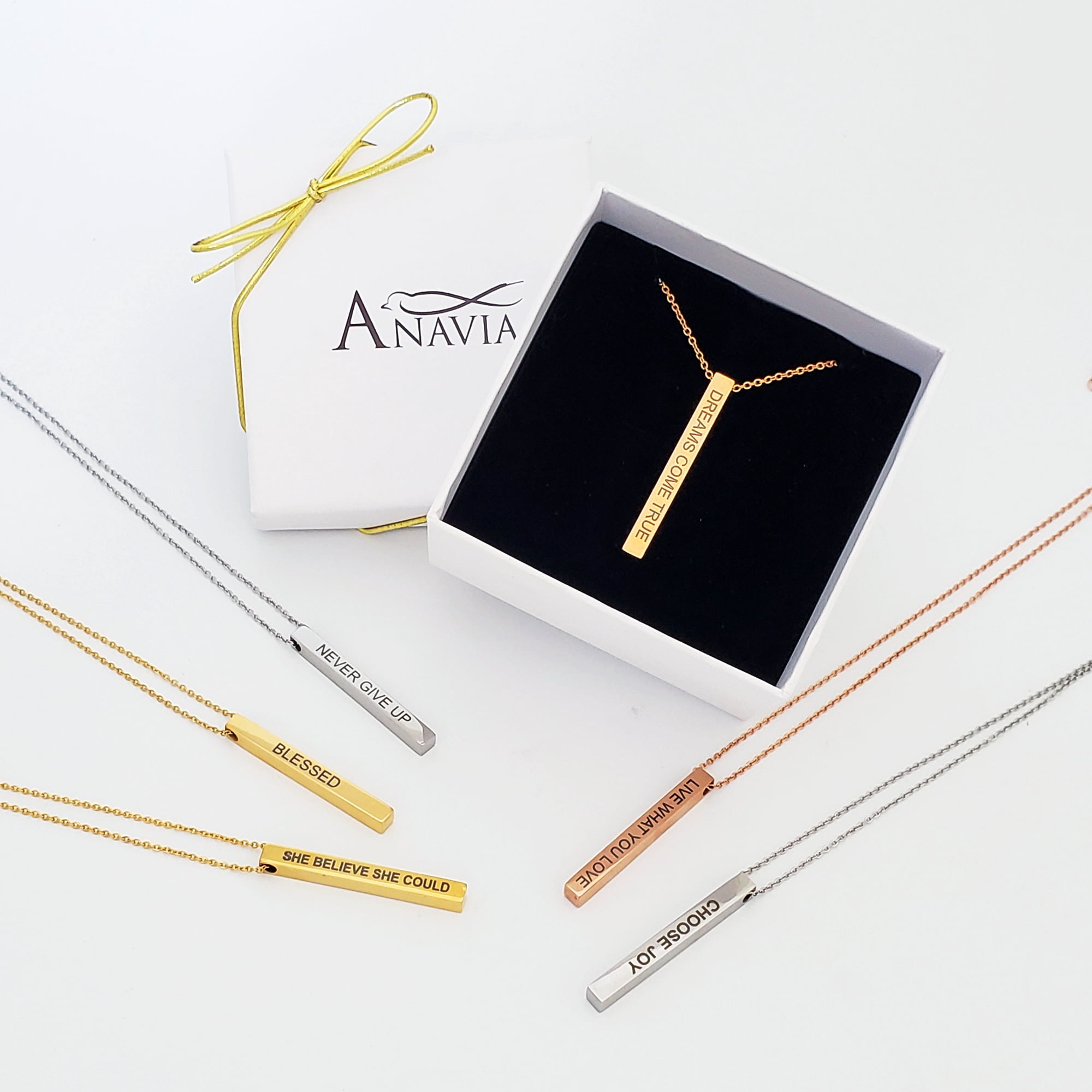 Anavia Motivational 4-Sides Bar Necklace Stainless Stee Mother's Day Gift for Mom Inspirational Jewelry Gift for Mom 18"Cable Chain with Gift Box [Gold - She Believed She Could So She Did]
