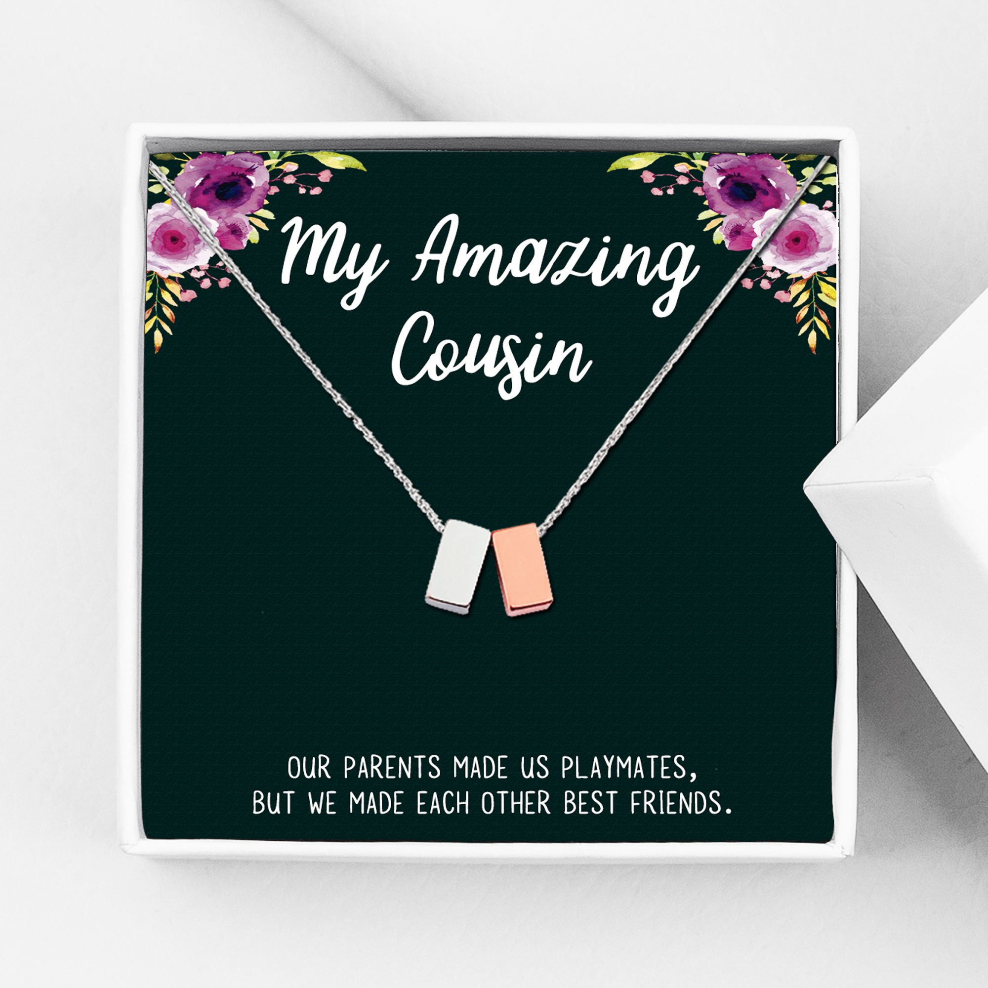 Anavia My Amazing Cousin Necklace, Necklace with Card, Cousin Gifts, Jewelry Gift, Gift for Family, Gift for Cousin, Cousin Birthday Gift, Christmas Gift for Her [1 Silver & 1 Rose Gold] - image 1 of 2