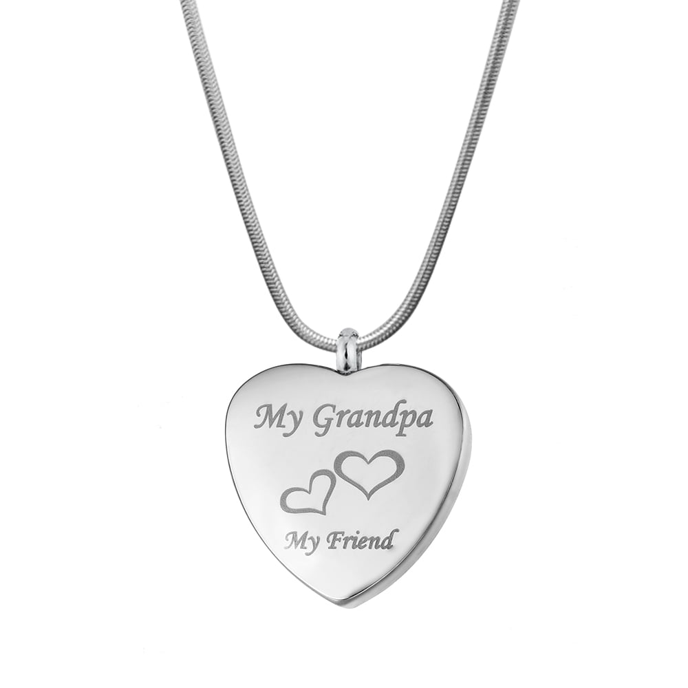 Anavia My Grandpa My Friend Heart Cremation Urn For Human Ashes Necklace with Free Funnel Kit and Velvet Jewelry Box