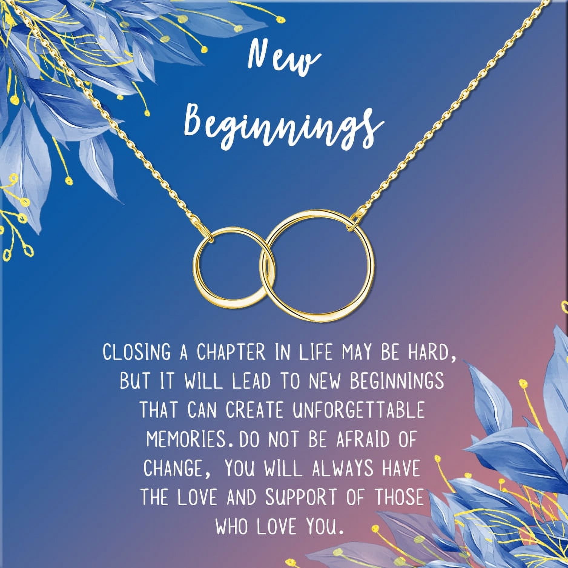 Anavia New Beginnings Gift Card for Her, New Job Gift, New Relationship Gift Card, Cheer up Gift Necklace, Encouragement Gift for Daughter-[Gold Infinity Double Ring, Blue-Orange Gift Card]