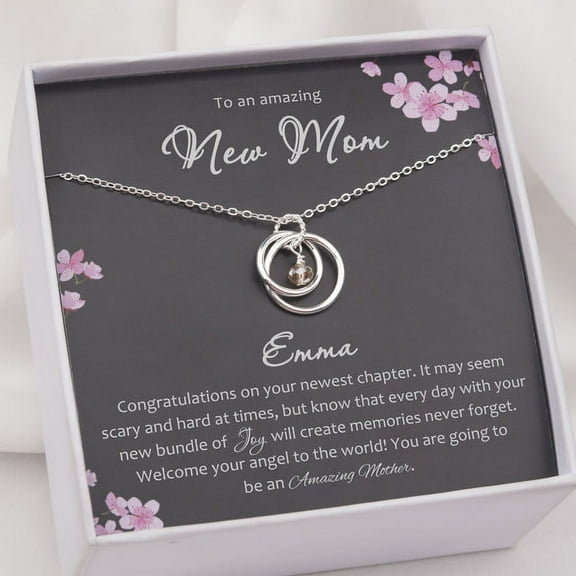 Anavia New Mom Necklace Gift Card，Baby Shower Gift, 925 Sterling Silver Necklace Gifts for a Mom to Be -[Add a Name]