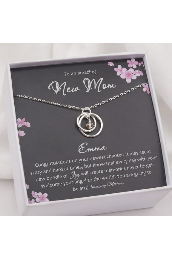 New Mom Necklace Gift Card，Baby Shower Gift, 925 Sterling Silver Necklace Gifts for a Mom to Be -[Add a Name]