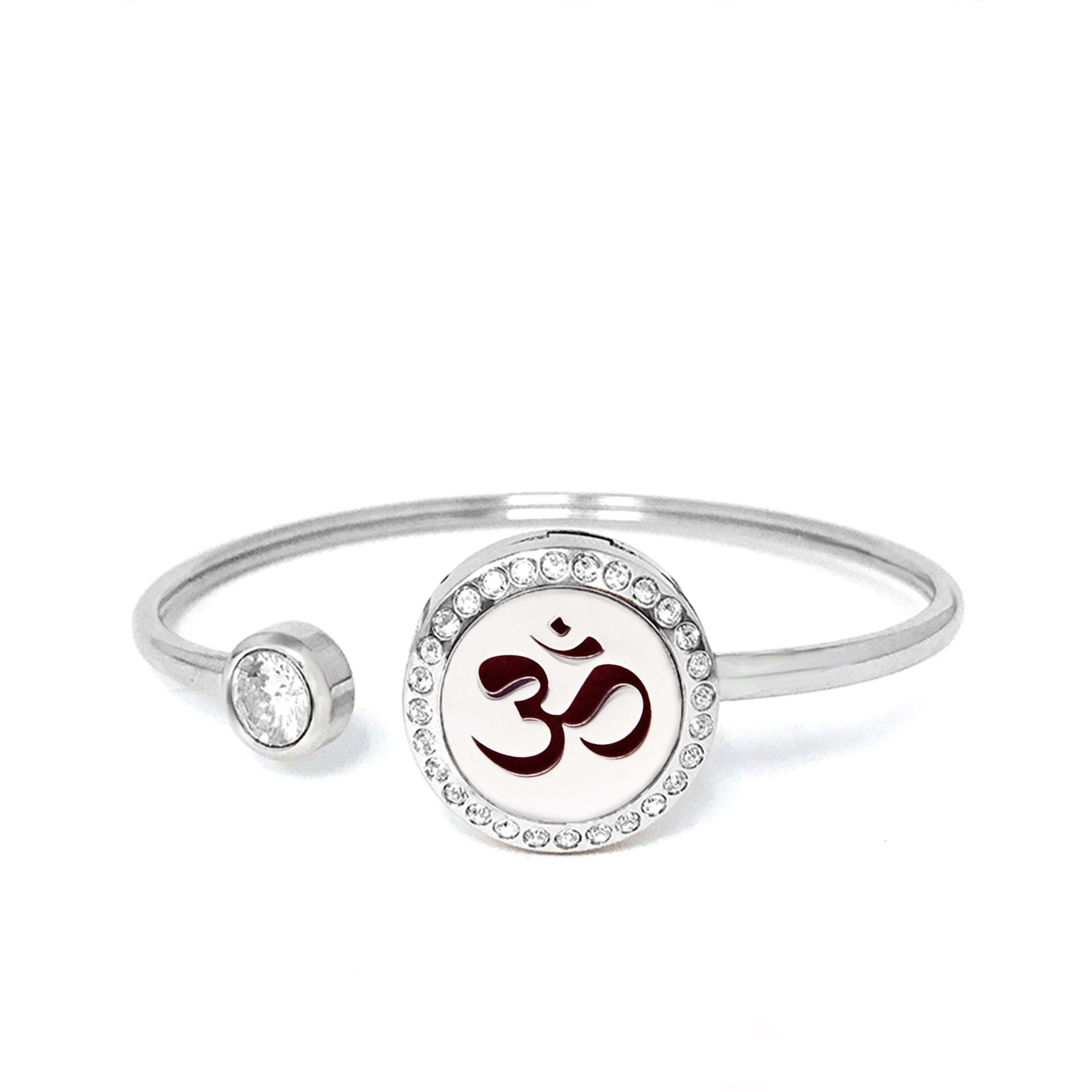 Sterling Silver Aum Om Symbol Bracelet With Genuine Leather Strap - 8 Inch, .925 Silver, Spiritual Jewelry