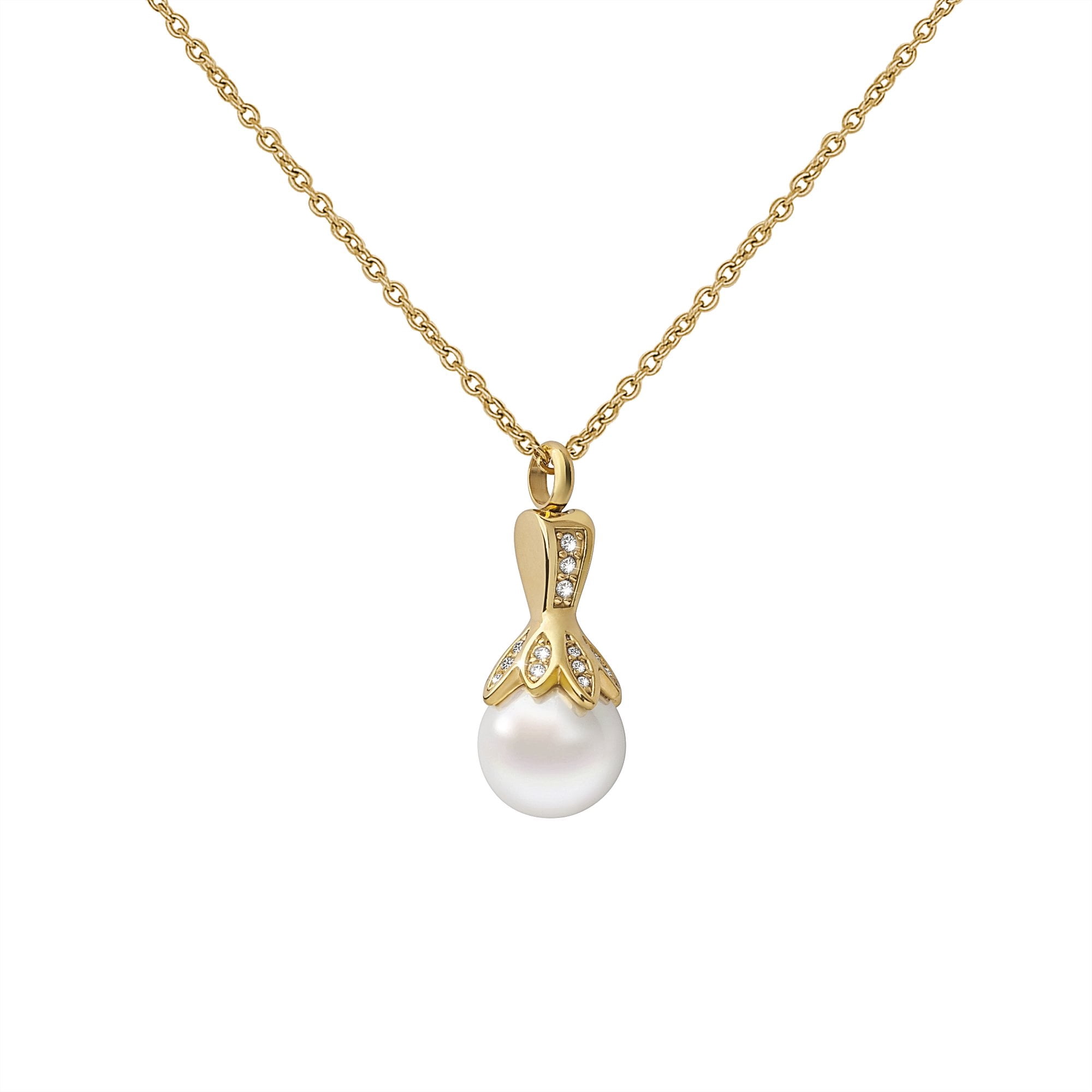 Anavia Pearl Urn Cremation Necklace, Stainless Steel Pendant, Locket Holder Ashes for Pet Human, Keepsake Memorial Jewelry for Women - [Gold Necklace, Cable Chain]