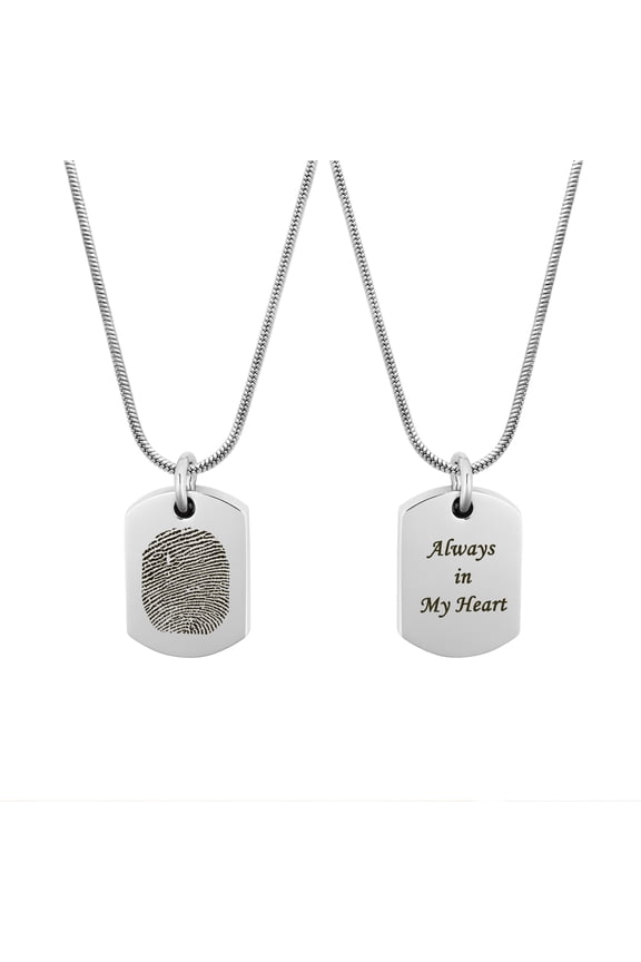 Personalized Actual Human Fingerprint Dog Tag Cremation Necklace Stainless Steel Pendant Urn Ashes Holder with Free Funnel Kit and Velvet Jewelry Box and Ships Next Day!