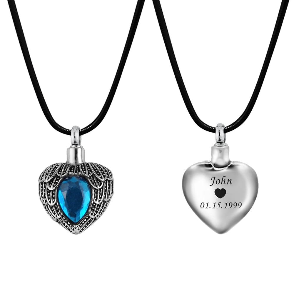 Anavia Personalized Angel Birthstone Cremation Urn Necklace for Ashes Pendant Memorial Keepsake Cremation Jewelry with Free Funnel Kit Ship Next Day [December - Turquoise]