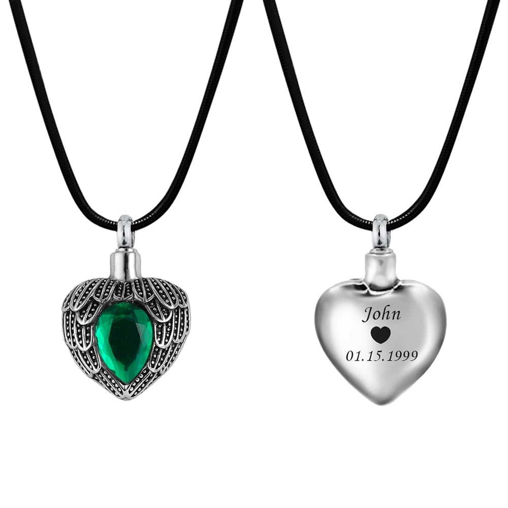 Anavia Personalized Angel Birthstone Cremation Urn Necklace for Ashes Pendant Memorial Keepsake Cremation Jewelry with Free Funnel Kit Ship Next Day [May - Emerald]