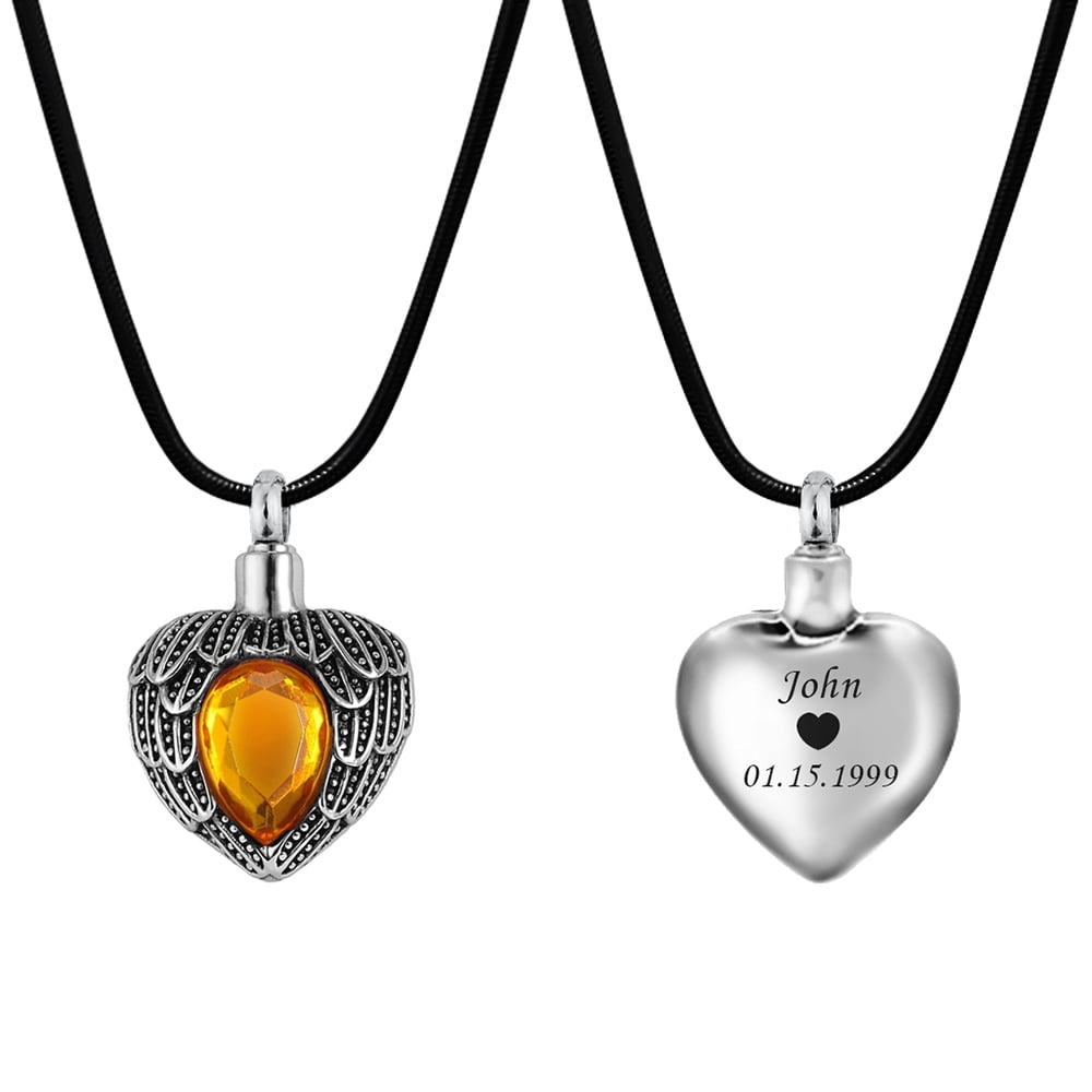 Anavia Personalized Angel Birthstone Cremation Urn Necklace for Ashes Pendant Memorial Keepsake Cremation Jewelry with Free Funnel Kit Ship Next Day [November - Topaz]