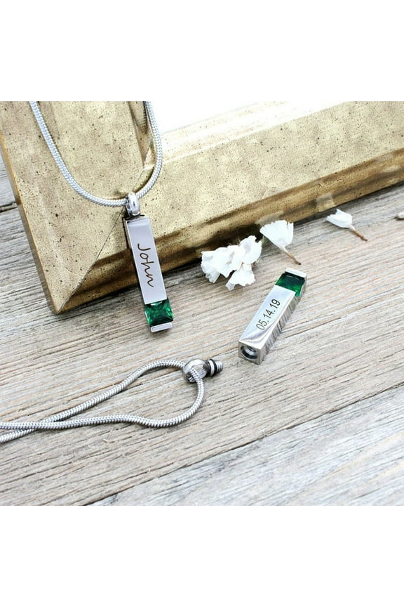 Personalized Birthstone Bar Cremation Jewelry Pendant Keepsake Memorial Urn Necklace for Human Ashes Container Free Engraving Funnel Kit and Velvet Box Ship Next Day! [December - Turquoise]