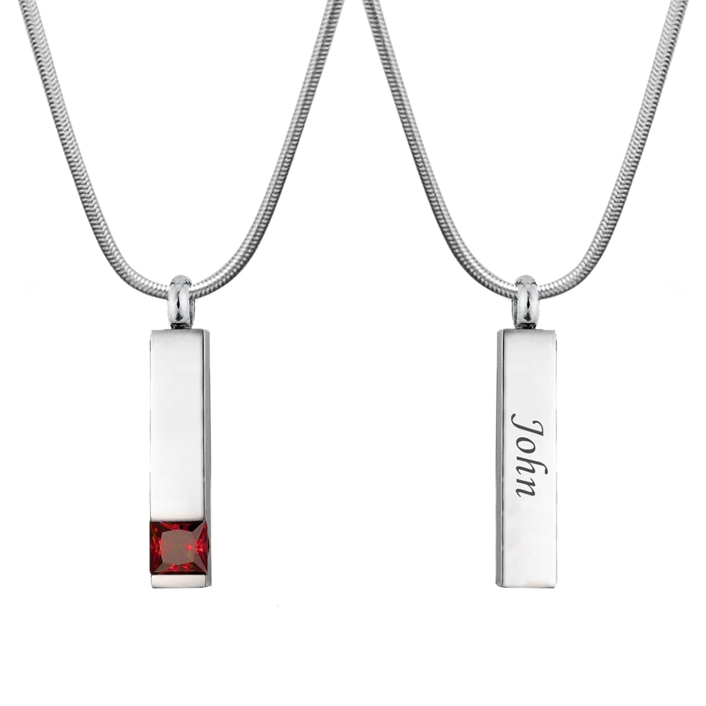 Anavia Personalized Birthstone Bar Cremation Jewelry Pendant Keepsake Memorial Urn Necklace for Human Ashes Container Free Engraving with Funnel Kit and Velvet Box Ship Next Day! [January - Garnet]