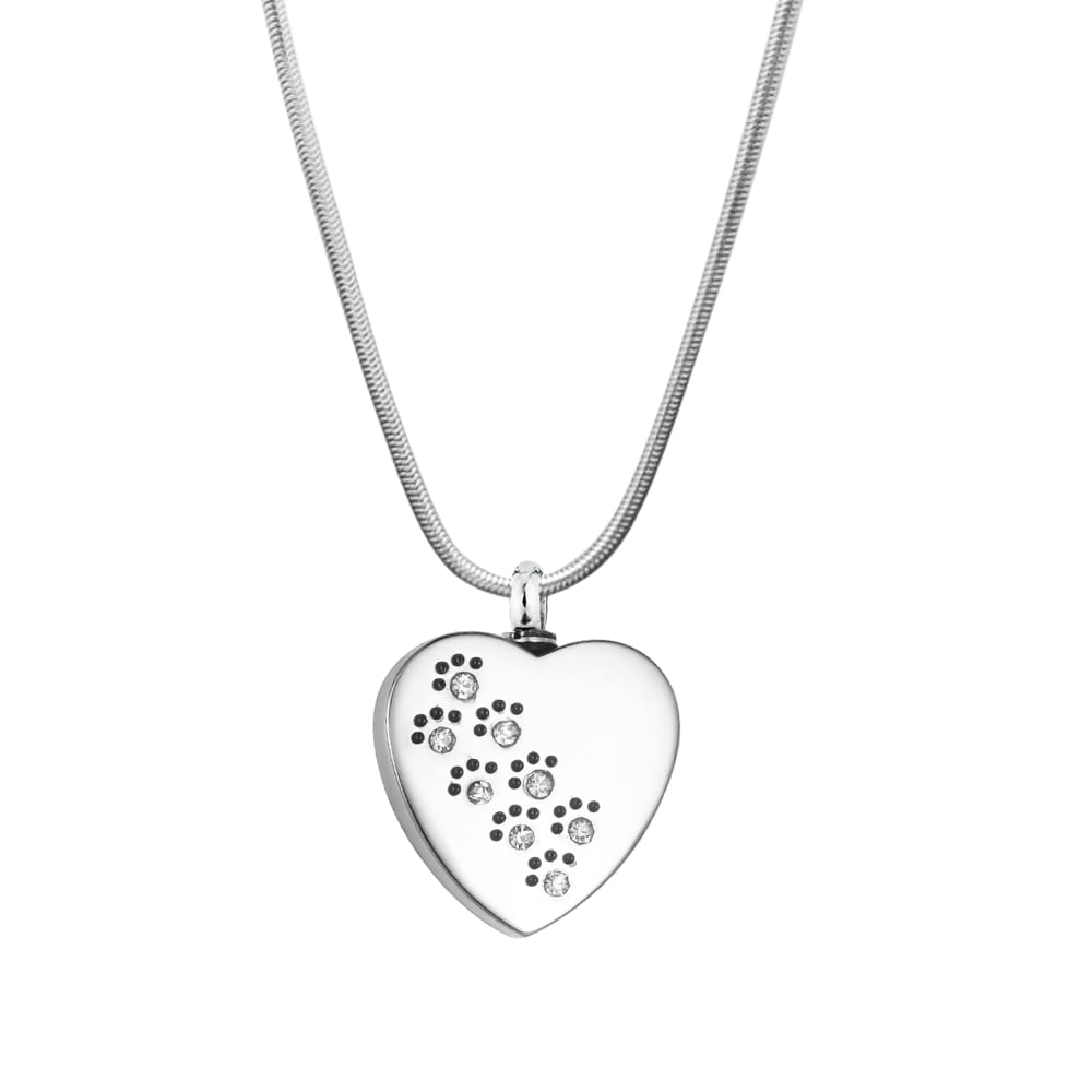 ANAVIA Personalized Crystal Paw Print Heart Memorial Necklace Ash Urn Keepsake with Gift Box