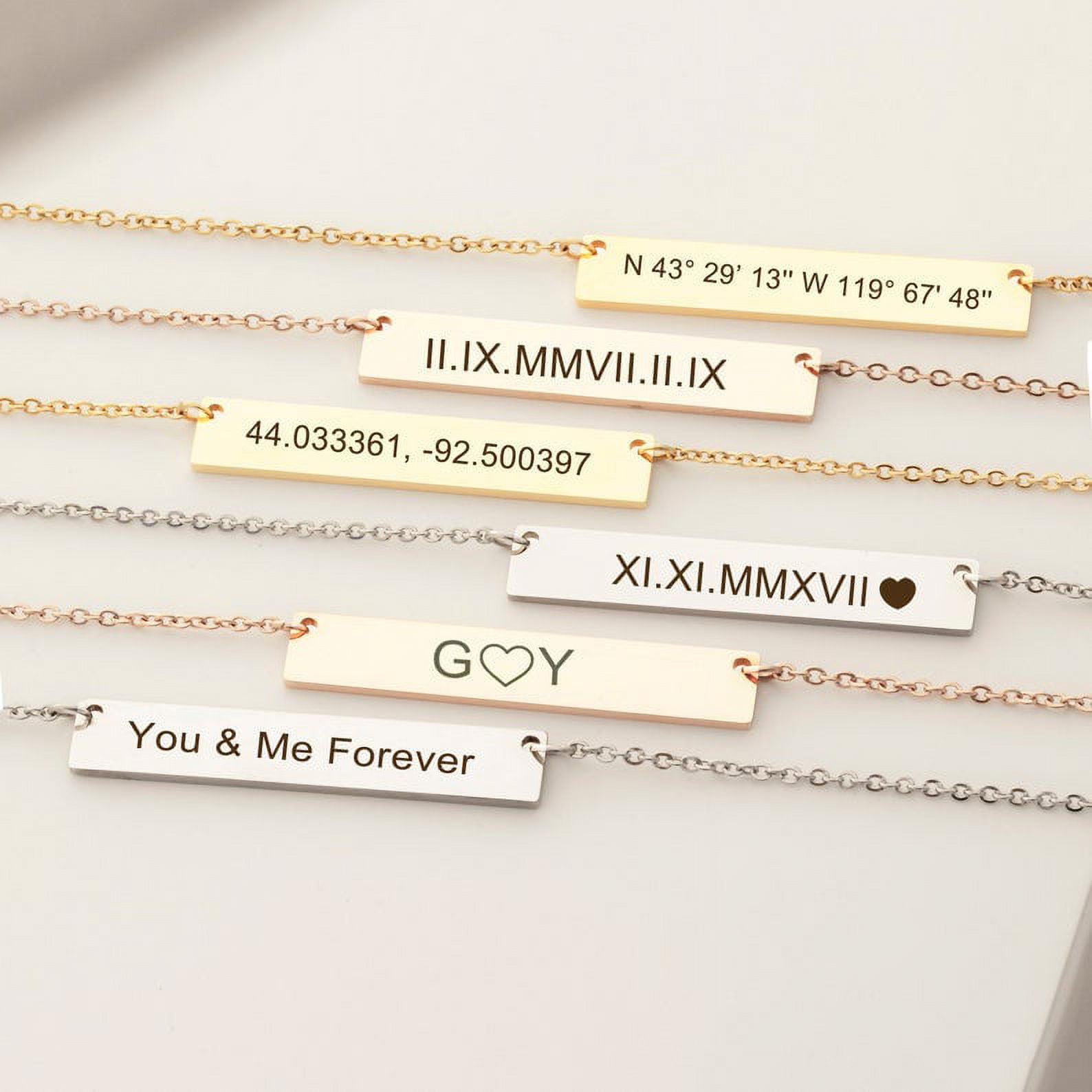 Anavia Personalized Gold Name Necklace Roman Numerals Custom Gift for Mom Birthday Day Women's Birthday Engravable Bar Necklace with Free Jewelry Box Ships Next Day! [Gold]