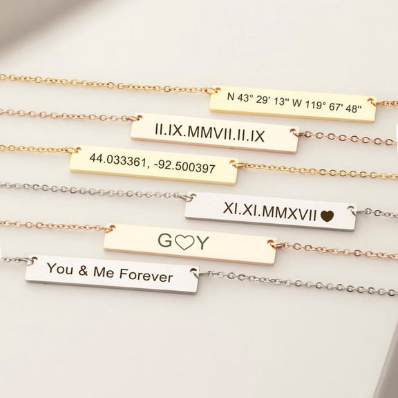 Anavia Personalized Gold Name Necklace Roman Numerals Custom Gift for Mom Birthday Day Women's Birthday Engravable Bar Necklace with Free Jewelry Box Ships Next Day! [Gold]