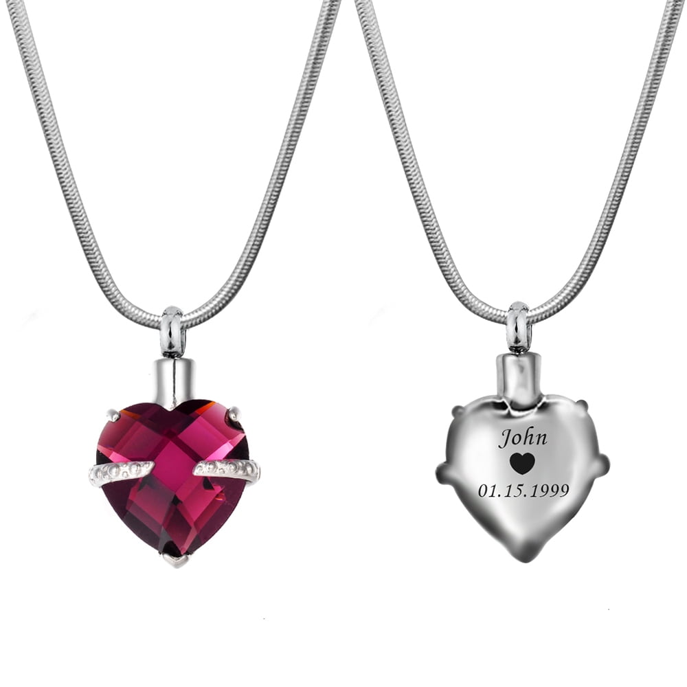 Anavia Personalized Heart Crystal Cremation Urn Necklace Jewelry For Ashes Human Pet Remains Funeral Casket Locket Engraving with Free Funnel Kit Gift Box Ship Next Day! [February - Amethyst]