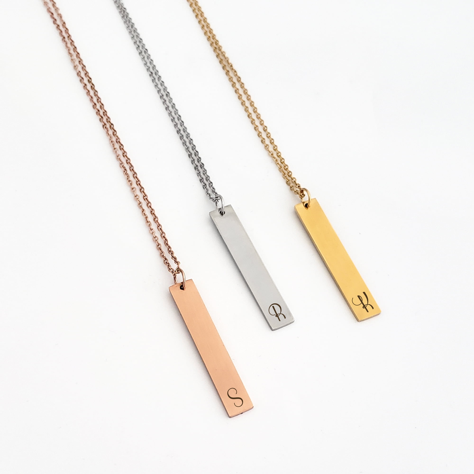 Anavia Personalized Initial Name Necklace Gift for Her Silver Stainless Steel Women's Vertical Bar Pendant Gift for Fiancee Mom Girlfriend Name Necklace Free Jewelry Box Ships Next Day