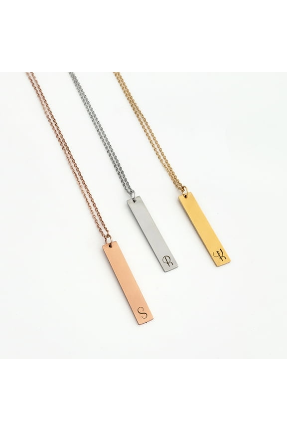 Personalized Initial Name Necklace Gift for Her Silver Stainless Steel Women's Vertical Bar Pendant Gift for Fiancee Mom Girlfriend Name Necklace Free Jewelry Box Ships Next Day