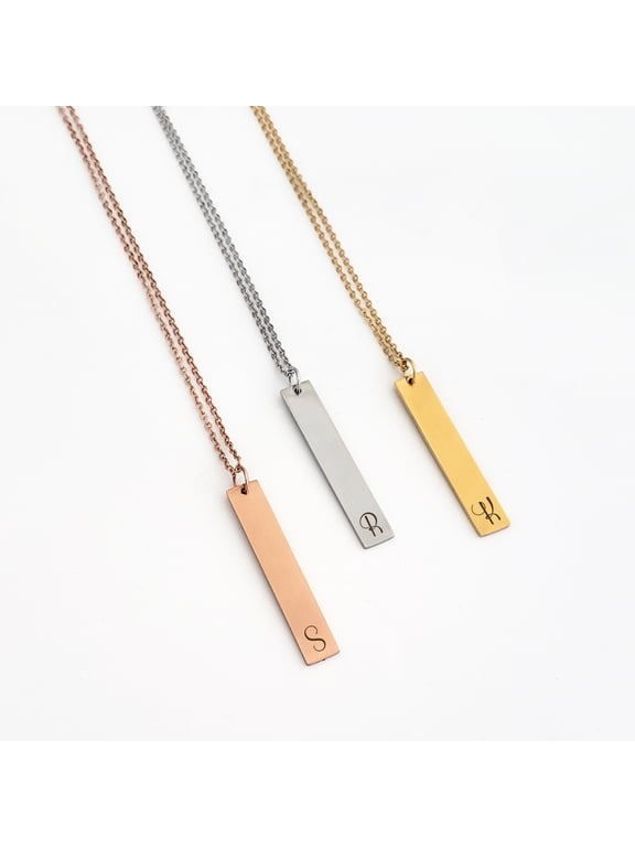 Personalized Initial Name Necklace Gift for Her Silver Stainless Steel Women's Vertical Bar Pendant Gift for Fiancee Mom Girlfriend Name Necklace Free Jewelry Box Ships Next Day