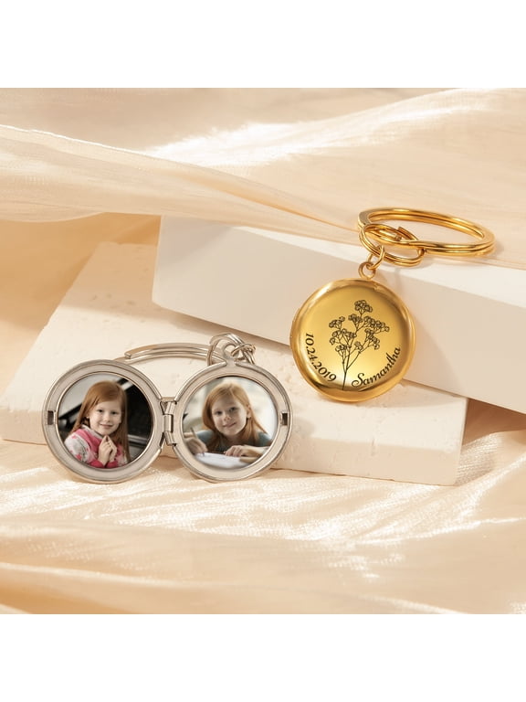 Personalized Keychain with Photos for Best Friend Gift Birthday Gift for Girls Mom Christmas, Custom Flower and Name with Date Keychain Gifts for Women