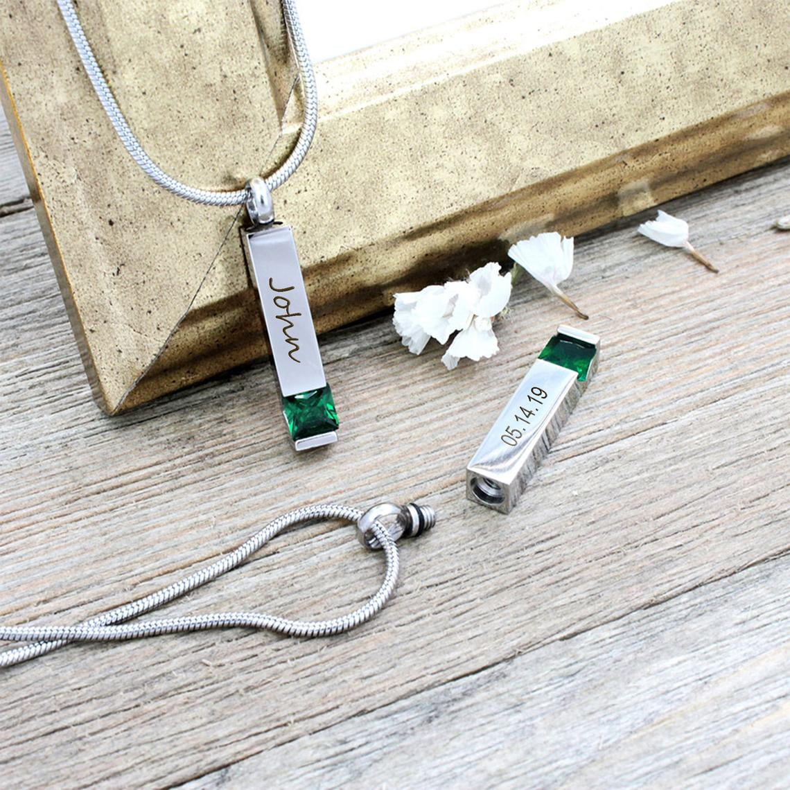 Anavia Personalized May Birthstone Ashes Holder Cremation Necklace