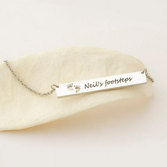 Anavia Personalized New Mom Mother's Day Gift for Wife Girlfriend New Born Baby Footprint Gift for Fiancee Bar Stainless Steel Custom Made Engravable Name Necklace Free Gift Box Ships Next Day