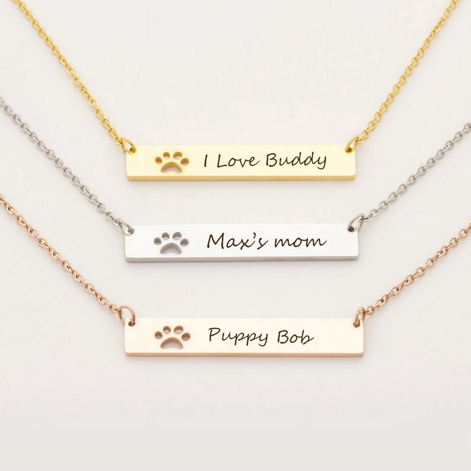 Anavia Personalized Paw Print Bar Name Necklace - Engrave Name Necklace - Stainless Steel - Birthday Gift for Her