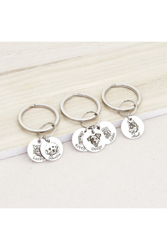 Personalized Pet Portrait Custom - Pet Portriat Keychain - Pet Photo Keychain for Pet Lovers Gift - Engraved Keychain Pet Memorial Gift for Friend - 2 Disc