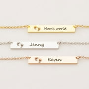 Anavia Personalized Silver Bar Necklace Gift for Mom New Born Baby Footprint Gift for Wife Fiancee Horizontal Stainless Steel Custom Made Engravable Name Necklace Birthday Day Box Ships Next Day