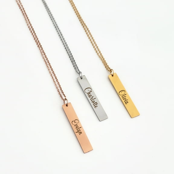 Anavia Personalized Vertical Bar Necklace - Engravable Bar Necklace - Gift for Her - Ready to Gift Jewelry Gif Set