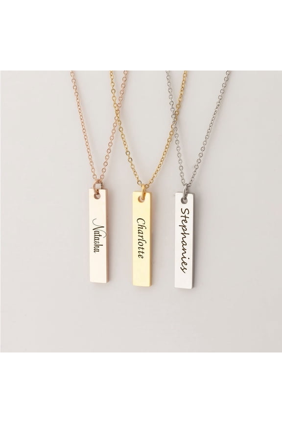 Personalized Vertical Bar Necklace Gift for Her Custom Engravable Name Necklace Free Engraving Jewelry Gift for Her Birthday Anniversary Present with Free Gift Box Ships Next Day [Silver]