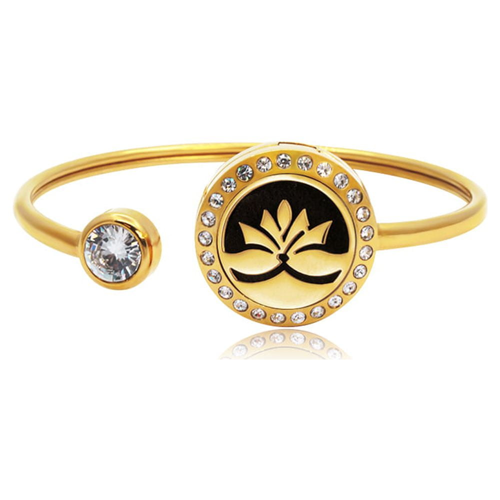 Anavia Rhinestone Aromatherapy Jewelry, Diffuser Jewelry, Essential Oil Bracelets, Aromatherapy Bracelet, Diffuser Bracelet, Aromatherapy Oil Lockets, Diffuser Lockets, With Gifts Box -[Lotus]