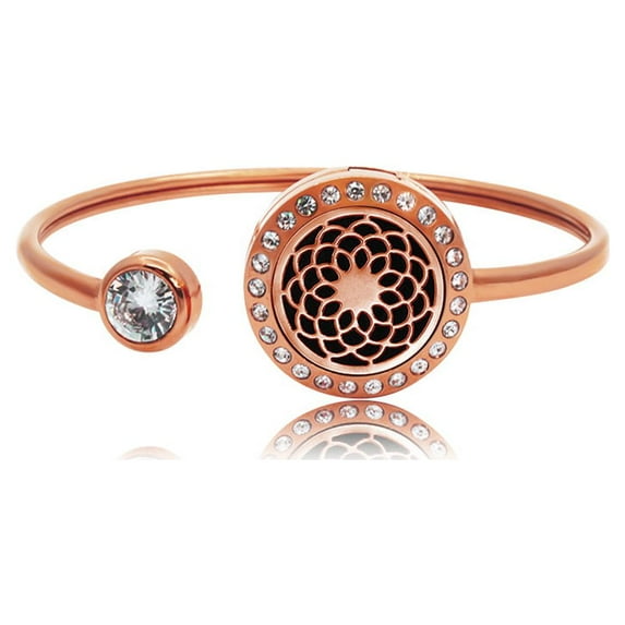 Anavia Rose Gold Dream Catcher Rhinestone Aromatherapy Jewelry Stainless Steel Essential Oil Cuff Bangle Bracelet with Gift Box
