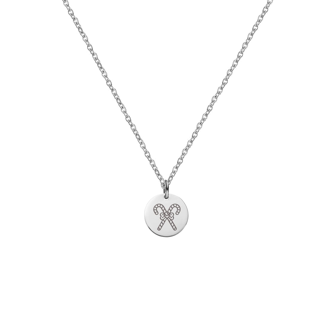 Anavia Round Christmas Gift for Her Candy Cane Stainless Steel Silver Disc 10mm Pendant Jewelry with Gift Box