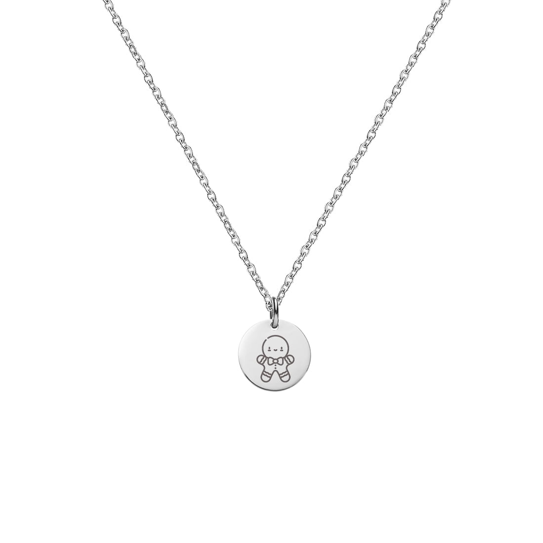 Anavia Round Christmas Gingerbread Man Stainless Steel Silver Disc 10mm Pendant Jewelry with Gift Box