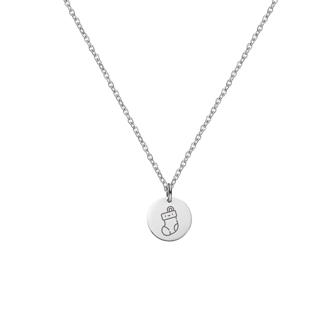 Anavia Round Christmas Stocking Stainless Steel Silver Disc 10mm Pendant Jewelry with Gift Box