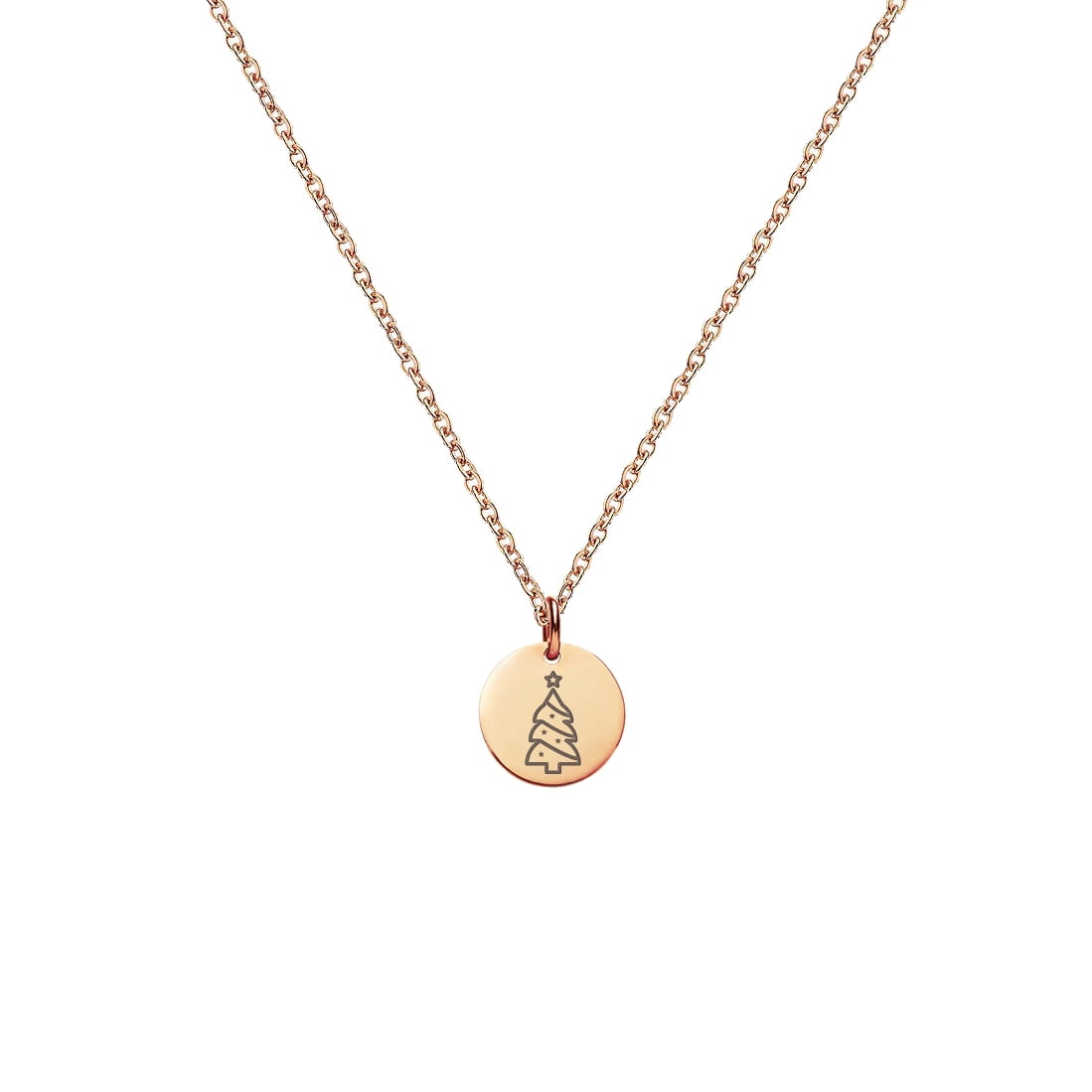 Anavia Round Christmas Tree Stainless Steel Rose Gold Disc 10mm Pendant Jewelry with Gift Box