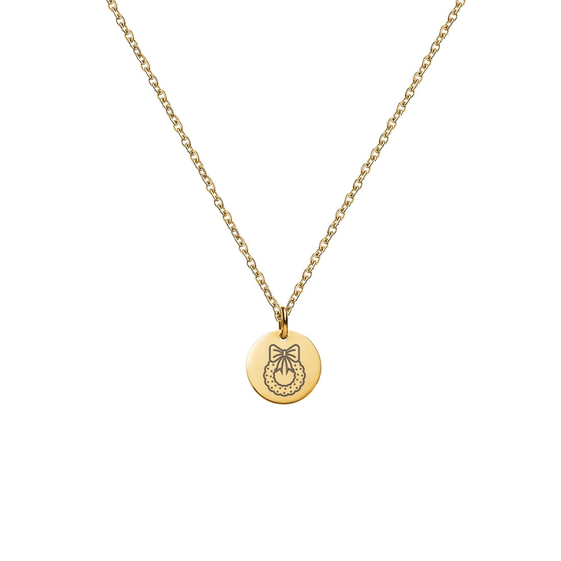 Anavia Round Christmas Wreath Stainless Steel Gold Disc 10mm Pendant Jewelry with Gift Box