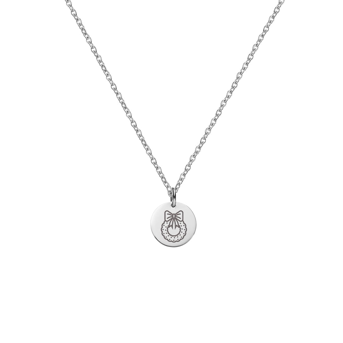 Anavia Round Christmas Wreath Stainless Steel Silver Disc 10mm Pendant Jewelry with Gift Box