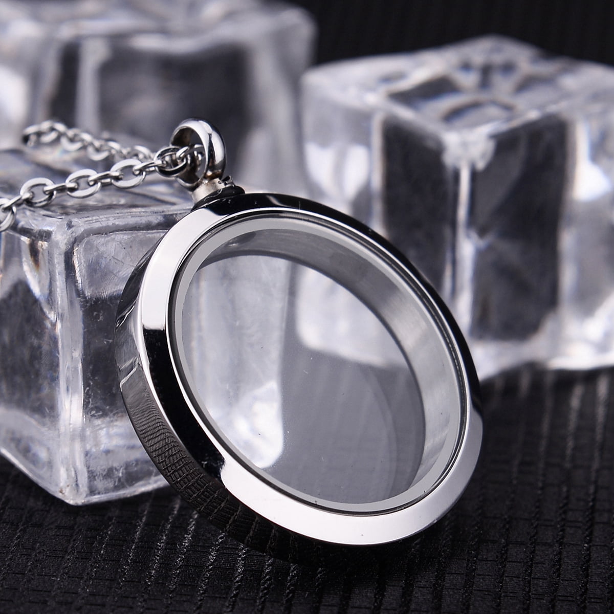 Anavia Round Clear See Through Ashes Container Holder Cremation Jewelry Memorial Necklace Ash Urn Keepsake with FREE Funnel Kit and Velvet Jewelry Box