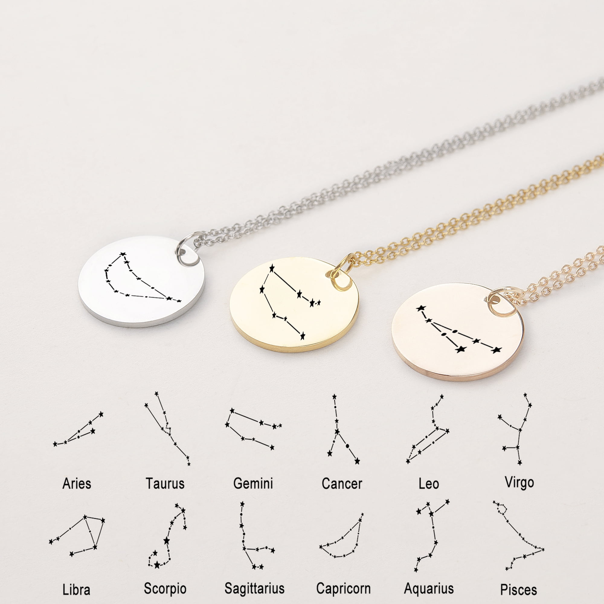 Anavia Round Taurus Zodiac Sign Necklace Constellation Zodiac Neckalce Stainless Steel Rose Gold Disc Pendant Jewelry with Gift Box